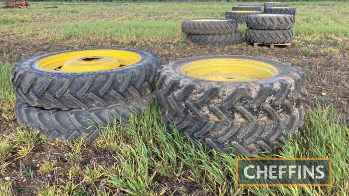 4no. pr. Continental Contract 340/85R48 rear and pr. Goodyear Optitrac 320/85R36 front wheels and tyers with John Deere centre