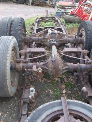 Thames Trader chassis, County commercial conversion twin rear axle and drive shafts (believed to be a Sussex), converted to farm trailer