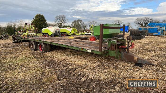 Farm made 28ft low loader trailer with flip over ramps, air and hydraulic brakes on 265/70R19.15 wheels and tyres