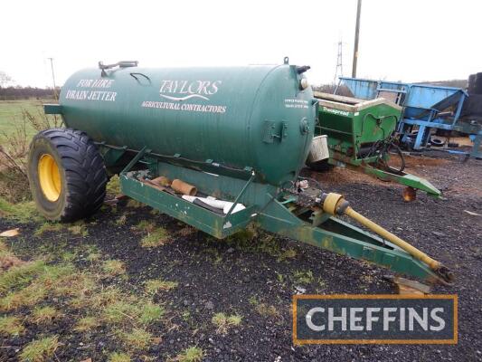 Farm-made 1,000gal drain jetter bowser fitted with 100m pipe on 500/60R22.5 wheels and tyres c/w pto