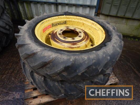 2no. 12.4/11-32 front wheels and tyres with Stocks centres, John Deere 20/30 series