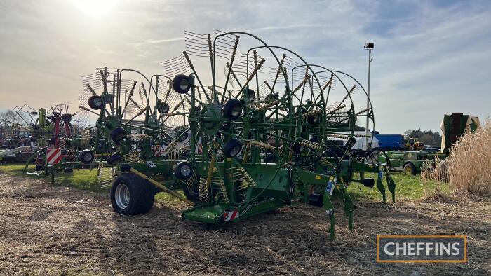 2021 Krone Swadro TC1400 trailed hydraulic folding 4rotor rake with Power Beyond hydraulic fittings, ISOBUS cable and hydraulic brakes on Vredestein 620/40R22.5 wheels and tyres Serial No. WMKS402C0141399