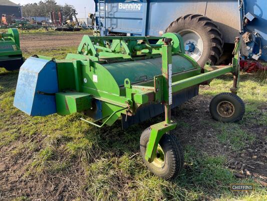 Standen FM2 front mounted two row haulm topper, PTO driven, adjustable depth wheels. Flails set for beds and machine fitted with side delivery cross conveyor. Location Soham Nr Ely