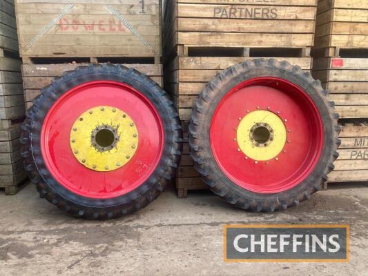 Fendt row crop wheels, Michelin 320/85 R38 fronts, 320/95 R54 rears. NB Fendt red rear centres available. Location near Taunton.