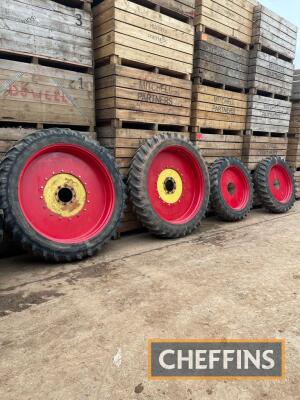 Fendt row crop wheels, Michelin 320/85 R38 fronts, 320/95 R54 rears. NB Fendt red rear centres available. Location near Taunton.