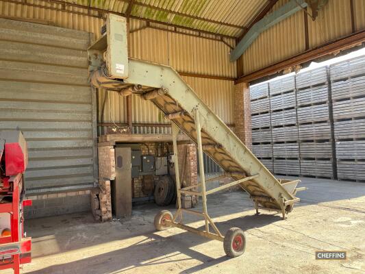 Herbert soil elevator, chevron belt, 24' wide 2.6mtr under-height clearance. 3phase. Location Spalding, Lincs.