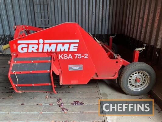 Grimme KSA 75-2 front mounted haulm topper, PTO driven, adjustable depth wheels, flails for ridge profile, rear side delivery cross conveyor. Location near Bury St Edmunds.