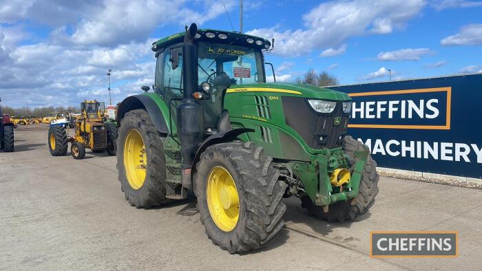 2015 John Deere 6215R Tractor c/w Auto Power, 50k, air brakes, autotrac ready, front linkage, front PTO Reg. No. AU15 DVO Ser. No. 1LO6215REFR818777