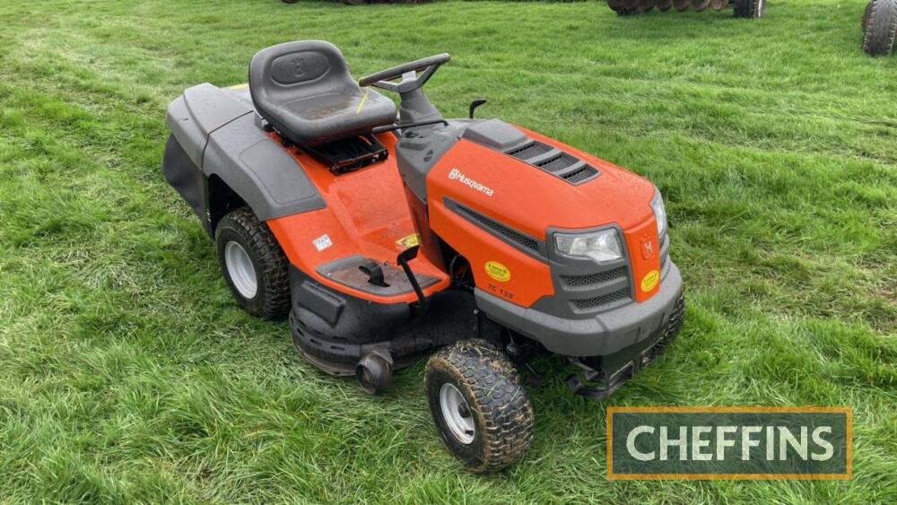 Husqvarna TC138 ride on mower On instructions from Ripon Farm Services Group Major auction sale of used equipment to include 55no. tractors 10no. combine harvesters 14no. telescopic loaders 5no. forag...