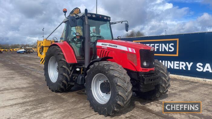 2008 Massey Ferguson 6480 Dyna 6 Tractor c/w front & cab suspension, 4 x scv's, fitted with a 3 point linkage Herder Rapier flail mower, registration documents in office, direct from Norfolk Authority Hours: approx 5540 Reg. No. AY08 EBC