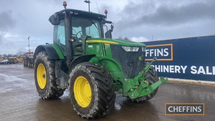 John Deere 7290R Tractor c/w Auto Power, 50k Hours: approx 6400 Reg. No. AU14 AKN