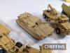 Qty desert colours kit-built model military vehicles including Scammel trucks, Challenger tank with transporter and crane. Some damage to mirrors and side markers etc. c. 1:48 scale - 2