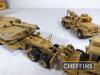 Qty desert colours kit-built model military vehicles including Scammel trucks, Challenger tank with transporter and crane. Some damage to mirrors and side markers etc. c. 1:48 scale - 7