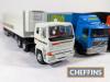 6no. Kit-built model articulated lorries with box trailers. To include Mountaineer, Leyland, DAF, ERF John Lewis and Volvo. Believed to be ASAM models. Some damage to detail parts such as wing mirrors etc. c. 1:48 scale - 2