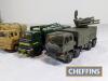 6no. kit-built model military vehicles to include Scammell 26 missile launcher, wrecker, Mountaineer low loader, fuel trucks, Unipower low loader. Believed to be ASAM models. Some damage to wing mirrors and exhausts etc. c. 1:48 scale - 2