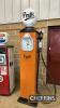 Avery-Hardoll Century petrol pump. Post war era. Original brass nozzle and sight glass. An older restoration complete with reproduction Pratt's glass globe. The pump stands and impressive 190cm tall plus 38cm globe. Pratt's livery. Screws to secure globe.