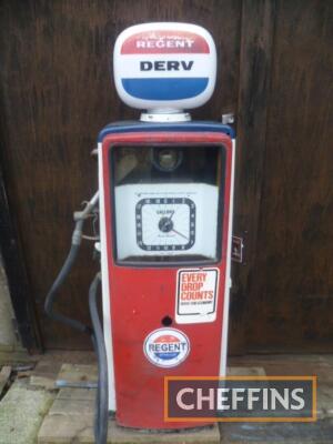 Avery Hardoll cabinet style petrol pump, c.1960s, presented in original, unrestored condition. Finished in Regent livery and fitted with original Regent Derv glass petrol pump globe. Reported to have been part of a private collection, stored inside for so