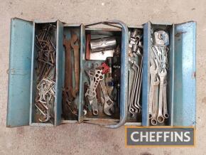 Assorted mechanics tools, imperial spanners, sockets in cantilever toolbox