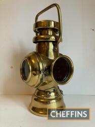 Rotax Motor Co. No.292A veteran brass rear oil lamp, spade mount, 12ins tall overall