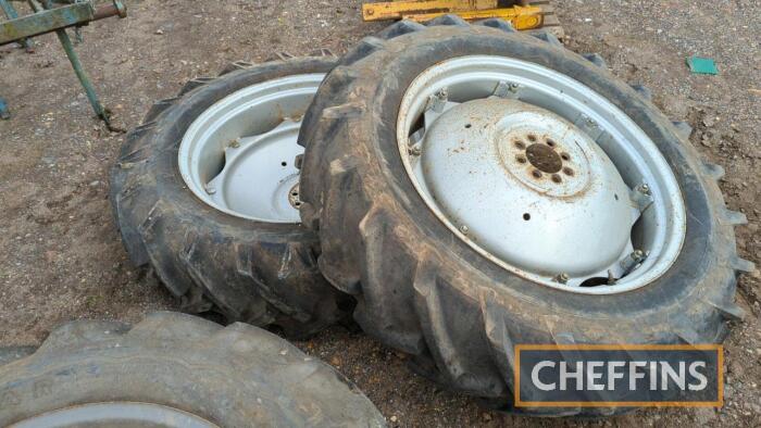 Pr. 12.4 / 11 - 32 tractor wheels & tyres. One Goodyear Diamond and one Avon. From the estate of Mike Childerley