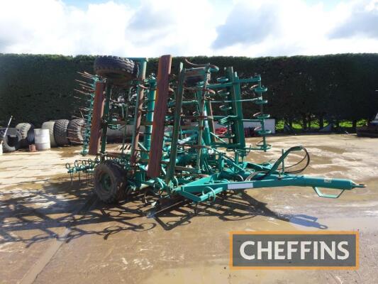 C.1997 Wiberg trailed hydraulic folding springtine cultivator, 6m fitted with 4 rows adjustable 'S' tines, double levelling boards, rear harrows Serial No. 940025