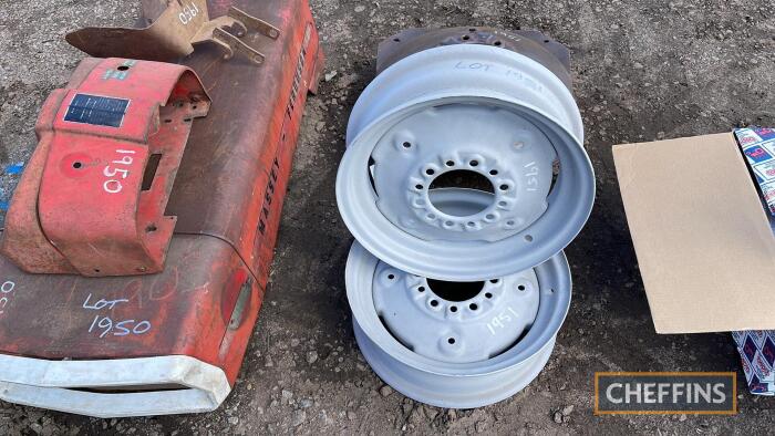 2no. Massey Ferguson wheels t/w 2no. Massey Ferguson 130 wheel centre