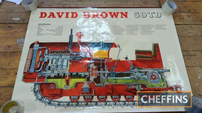 David Brown 50TD crawler tractor cutaway poster with original storage tube