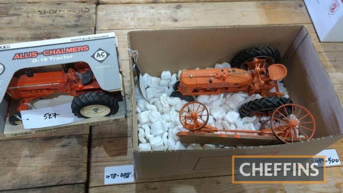 Case Farmall H model tractor with trailer (unboxed) together with Allis-Chalmers D-19 by ERTL