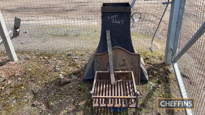 Fire place hood together with grate and rear reflector plate