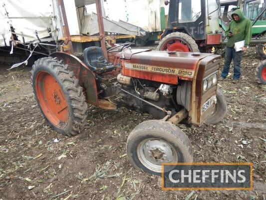 1985 MASSEY FERGUSON 230 2wd TRACTOR Fitted with roll bar and rear linkage on 230/95 R36 rear wheels & tyres On farm from new Reg. No. C838 GFR Ser. No. 536069 Hours: 7,496 FDR: 02/10/1985