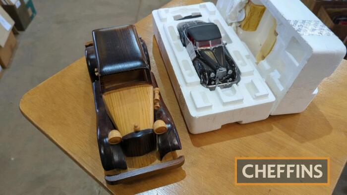 1947 Bentley model in box together with wooden car model