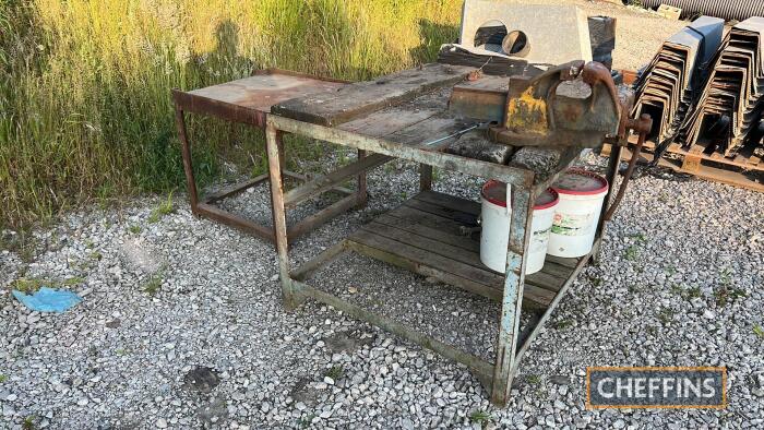 Metal workbench with Record 36 vice t/w another bench