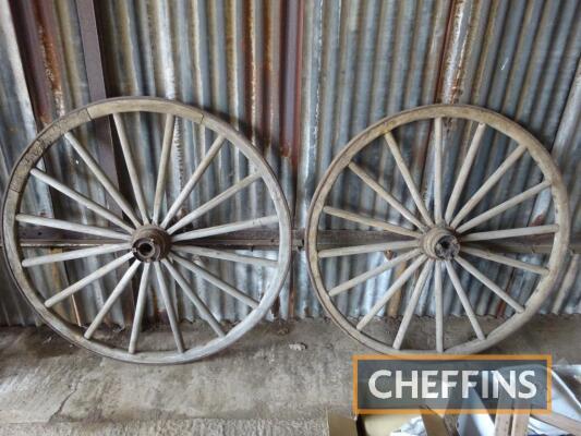 2no. wooden spoked cart wheels