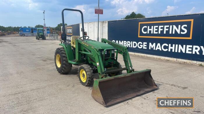 John Deere 4300 4wd Tractor c/w front loader & bucket, rear drawbar, industrial tyres Hours: approx 760