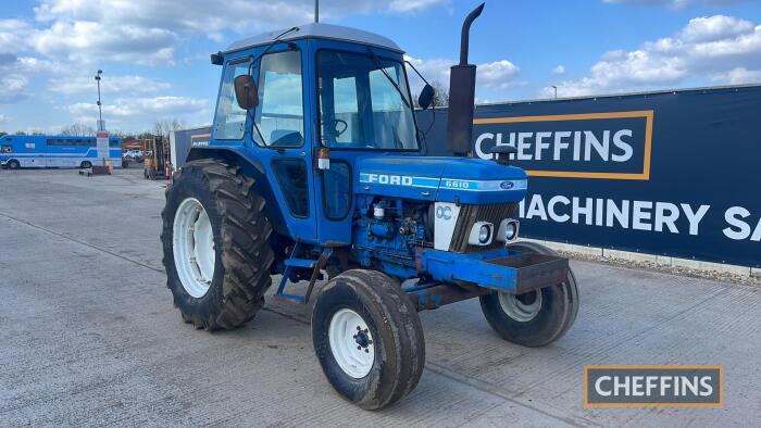 1983 Ford 6610 2wd 4cyl. Diesel Tractor 
<br/>c/w Q cab and Dual Power 
<br/>Hours: approx 8600 
<br/>Reg. No. CBJ 558Y 
<br/>Ser. No. B525368