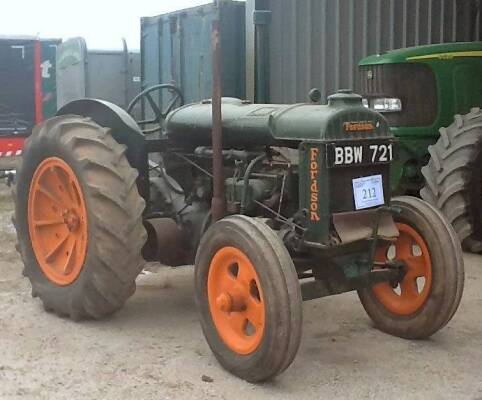 1940 FORDSON Standard N 4 cylinder petrol/paraffin TRACTOR Reg. No. BBW 721 Serial No. 944221 An ex Paul Rackham Collection tractor, this wartime example has wheel centres of Ford's own manufacture which were introduced in 1939. The serial No. Dates it as