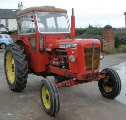1965 DAVID BROWN 990 Implematic 4cylinder diesel TRACTOR Serial No. 480204 Fitted with a Duncan safety cab in 1971 but retaining the original wings and lights and standing on Goodyear tyres all round. Stated to be one of the last production Implematic mod