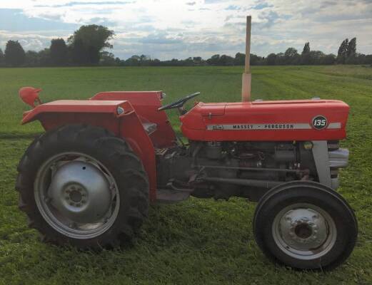 1966 MASSEY FERGUSON 135 3cylinder diesel TRACTOR Reg. No. PUA 883D Serial No. 2388045C Fitted with new mudguards, new tyres, repainted with new pins in the lift arms, rear drawbar and foot throttle. The vendor states that it is a good starter with no kno