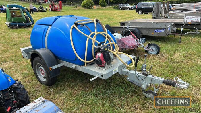 2015 Western Global 1.100ltr single axle water bowser with petrol engine pump and hose Serial No. 15007862