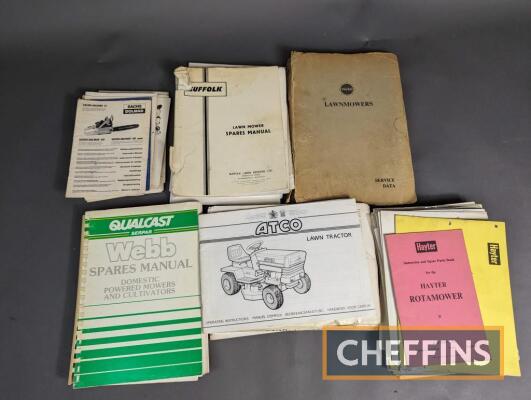 Qty mower instruction books and parts lists to inc. Atco, Webb and Hayter