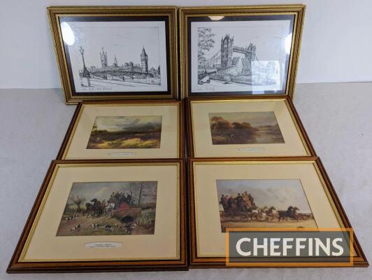 6no. Framed and glazed prints of London and countryside pursuits