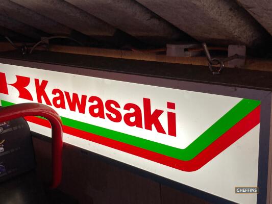 Kawasaki, a double sided hanging illuminating sign 41x10x7ins