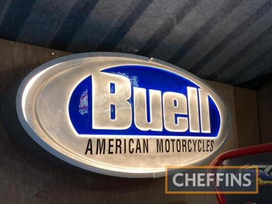 Buell, a single sided wall mounting illuminating sign ex-dealership 43x19ins