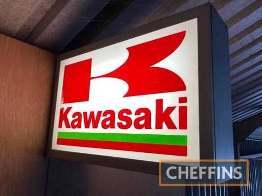 Kawasaki, a double sided wall mounting illuminating sign ex-showroom 26x17x7ins