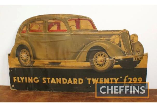 c.1935 Flying Standard 'Twenty' dealer display show card. Approx. 19ins x 33.5ins