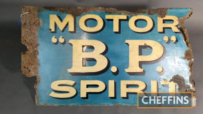 Motor 'BP' Spirit double sided enamel sign 26ins x 15ins, some damage