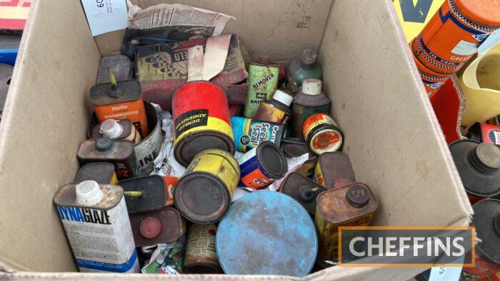 Selection of assorted motoring oil tins