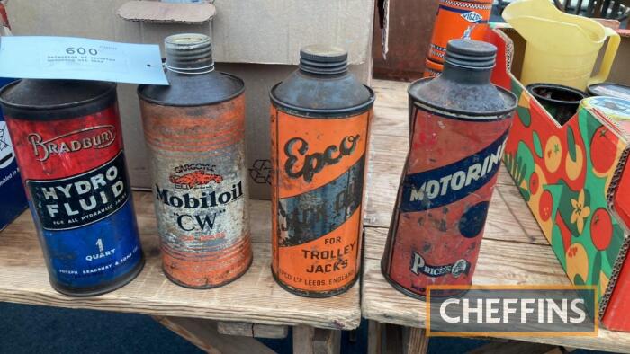 Selection of assorted motoring oil tins