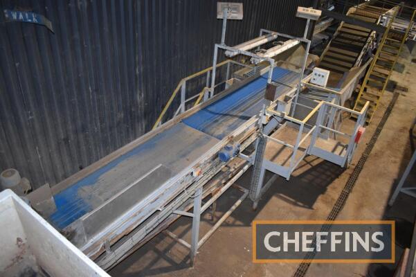 Haith inspection conveyor with gantry, stairs, lights, heaters and waste chutes Serial No. 20296-003 A load out charge of £1,730 applies to this lot. Please contact the auctioneers should you require further information