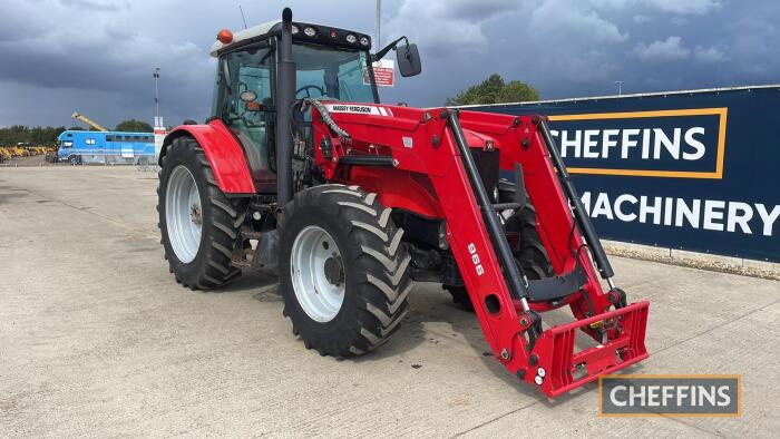 Massey Ferguson 6475 Dyna 6 Tractor c/w 50kph, air brakes, MF 966 power loader Reg. No. SP09 BHY Ser. No. T253020